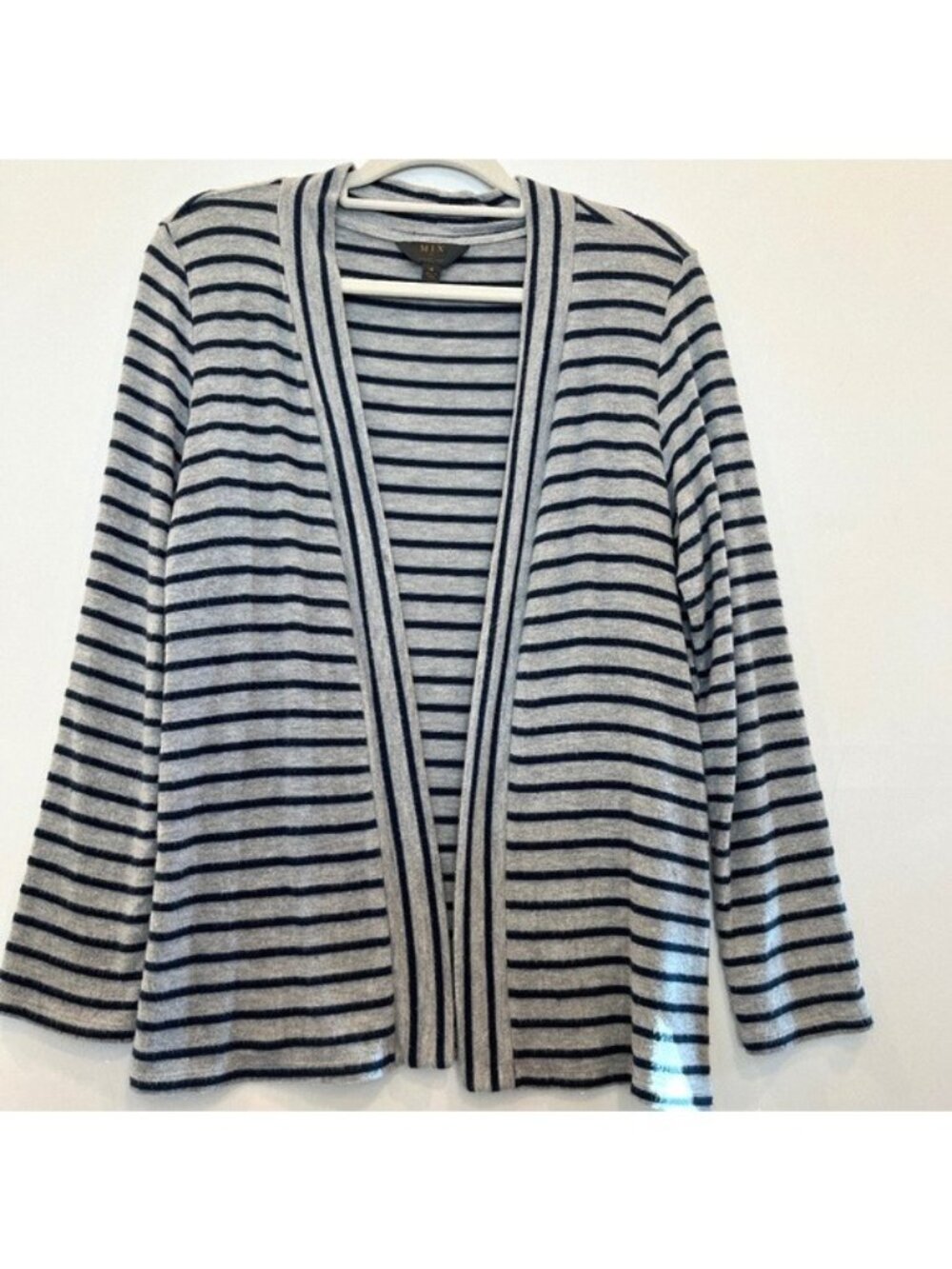 Mix by 41 Hawthorn Women's Blue/Gray Striped Open Front Soft Cardigan Medium